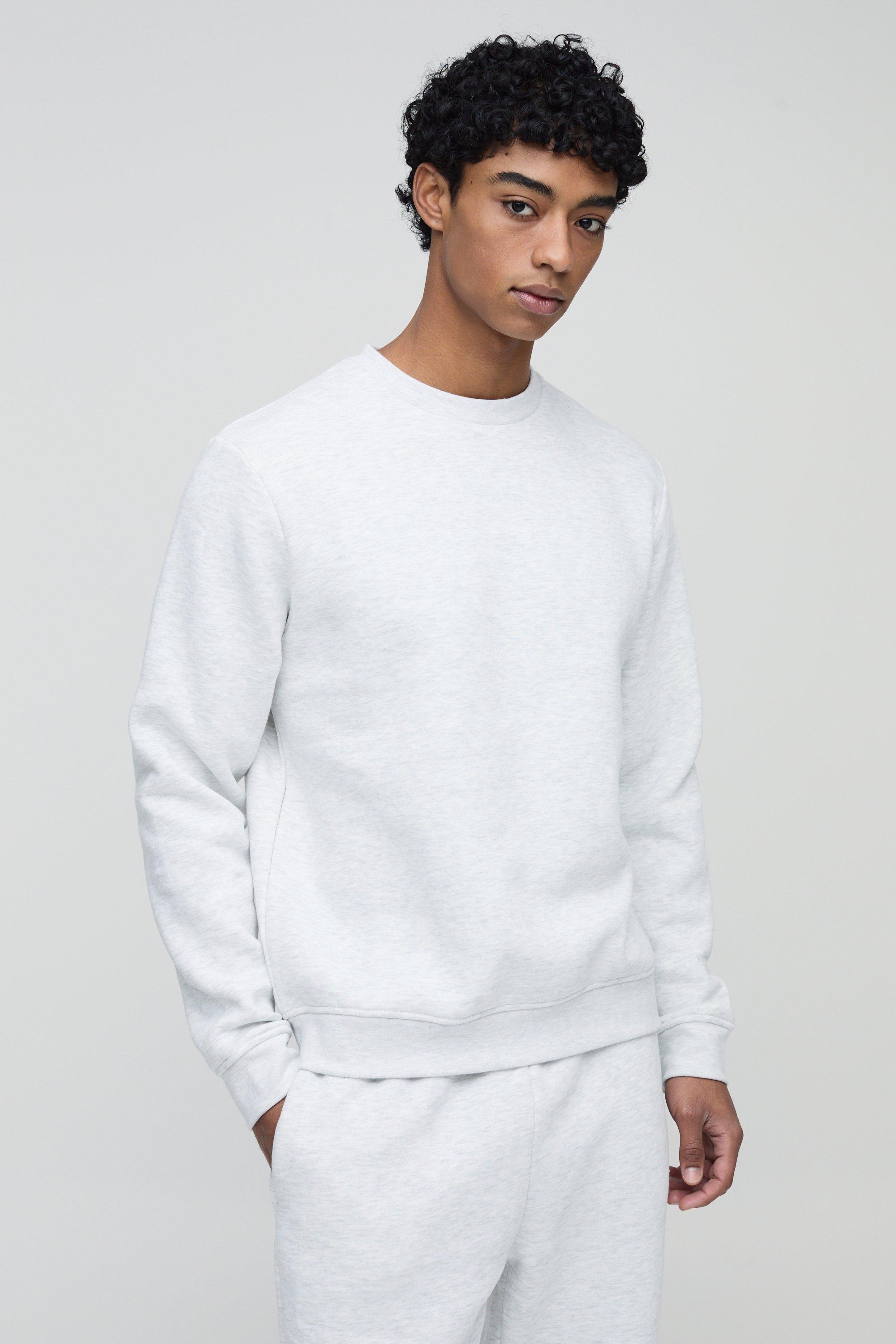 Mens Grey 330GSM Basic Regular Fit Crew Neck Sweatshirt, Grey